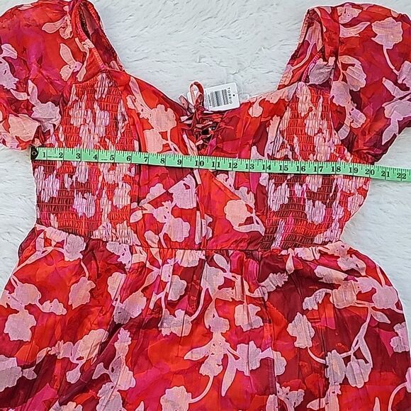 Torrid NWT Midi Cotton Clip Dot Lace Up Smocked Dress Red Floral Women's Plus 1X - Picture 10 of 11